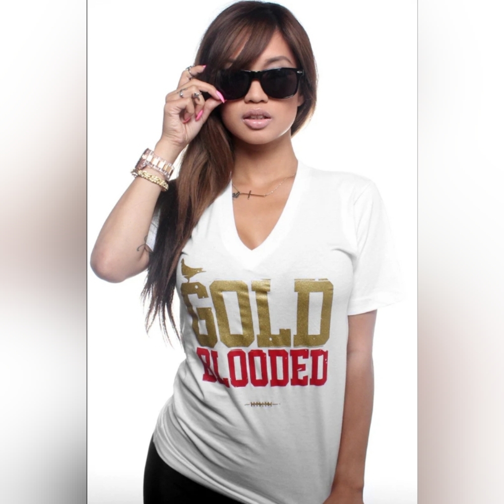 New Without Tags  Gold Blooded (Women's White/Red V-Neck)